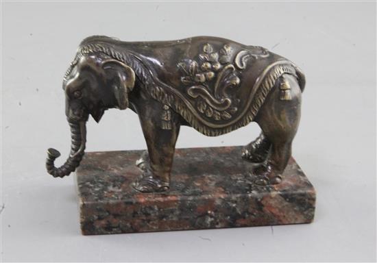 A 19th century bronze model of an elephant, length 4.75in. height 3.25in.
